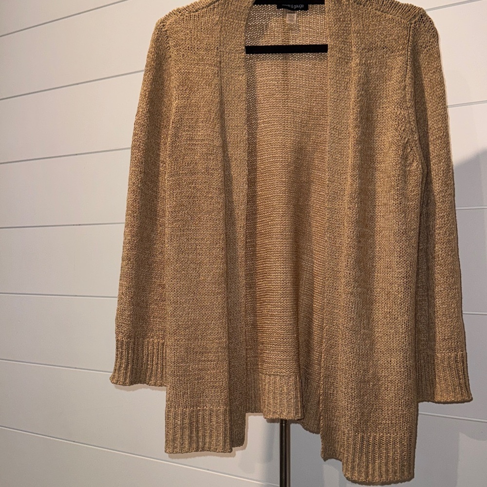 Cable & Gauge Chic Tan Open Front Cardigan Size Medium